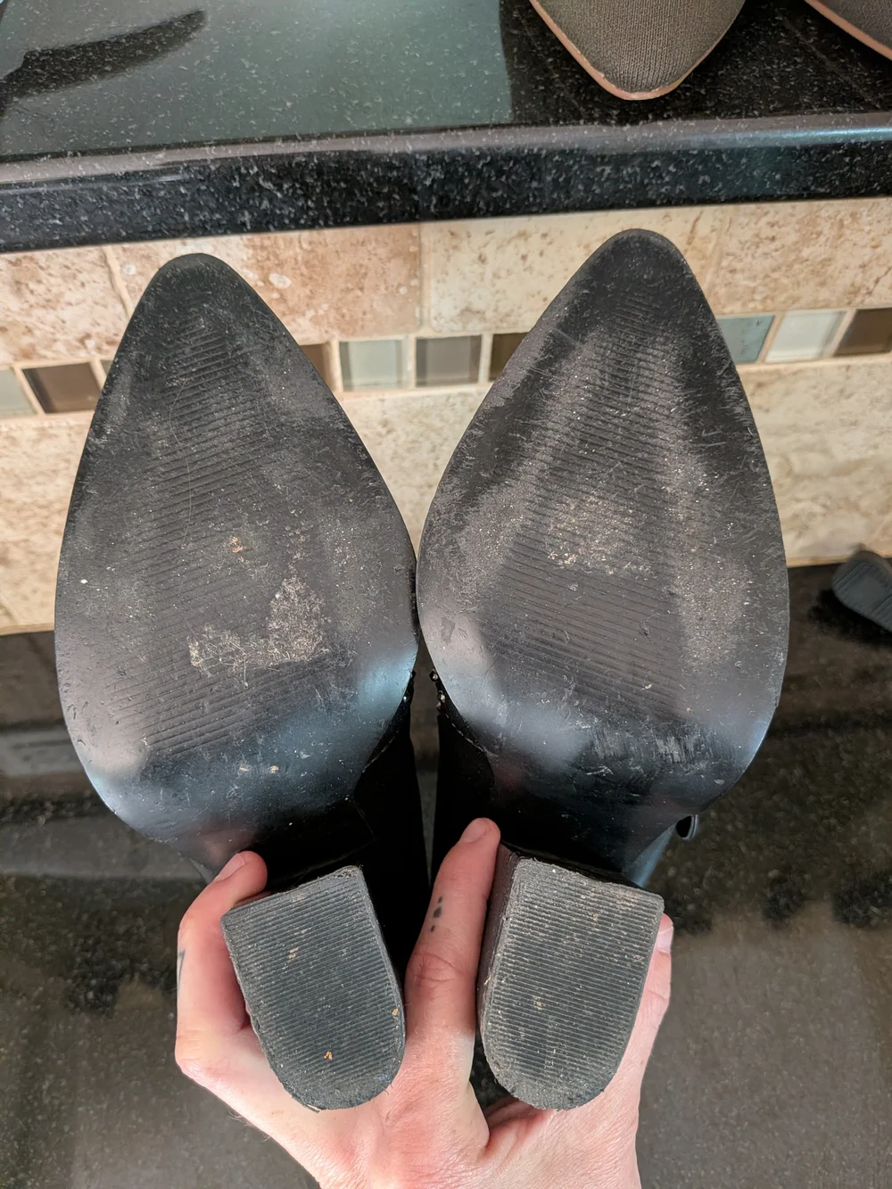 Black Studded Buckle Block Heel Ankle Boots - Picture 12 of 13